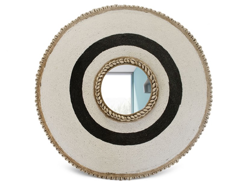 Beaded Shield Mirror - White with Black Circle Beaded Shield Mirror - White with Black Circle
